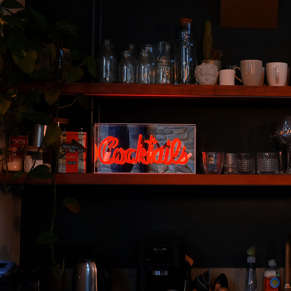 Red 'Cocktails' Acrylic Box Neon Light