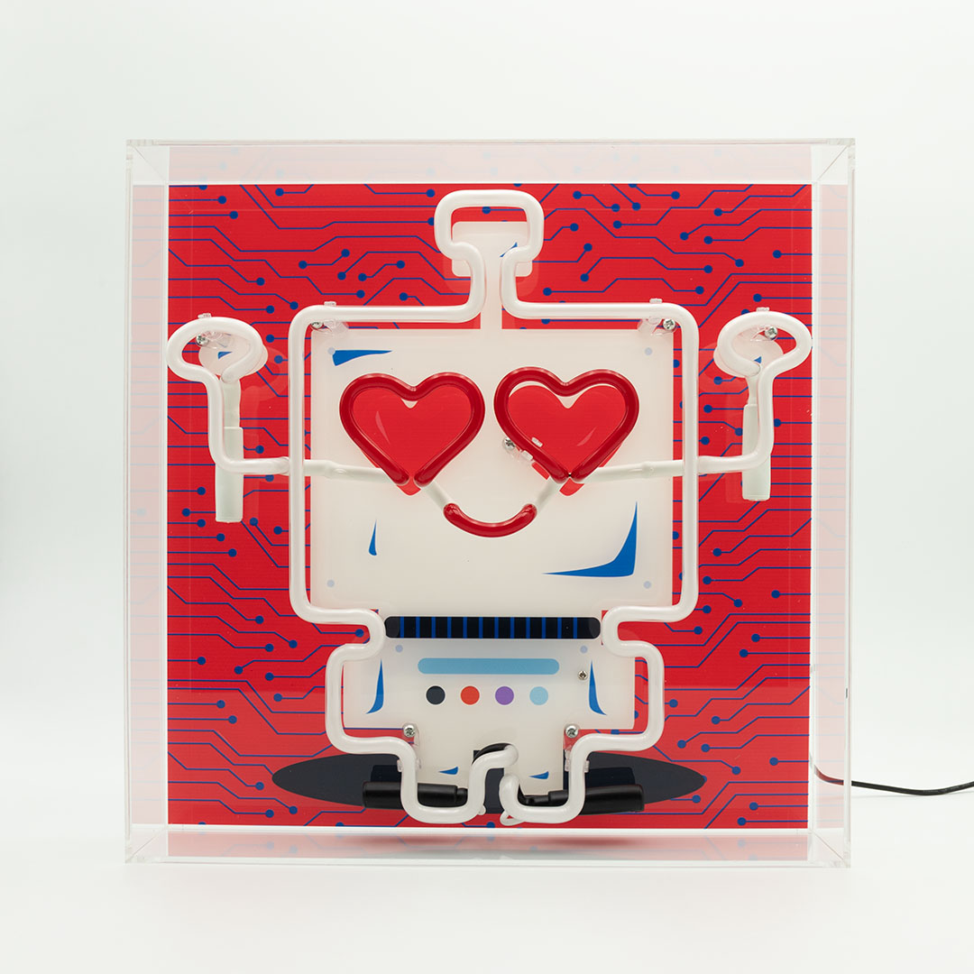 Robot Large Glass Neon Box Sign
