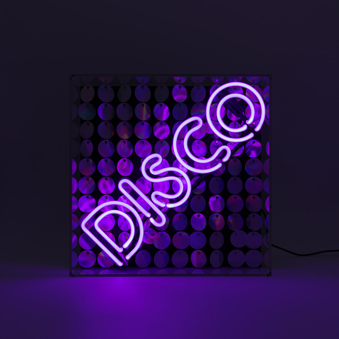 'Disco' Glass Neon Sign with Sequins