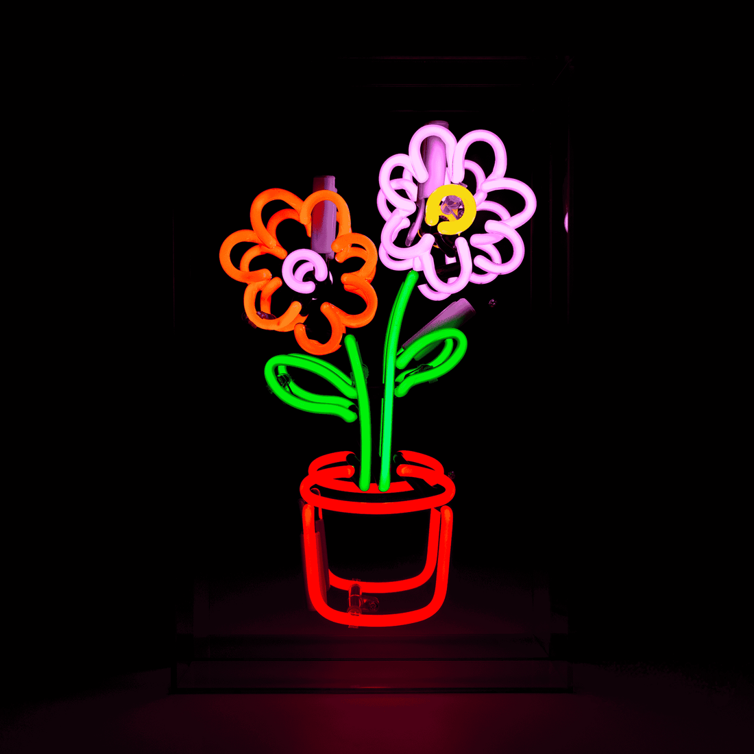 'Flowers in Pot' Glass neon Sign