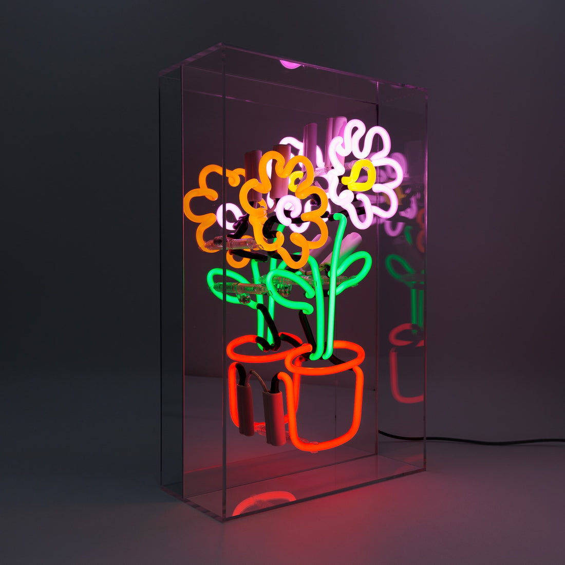 'Flowers in Pot' Glass neon Sign