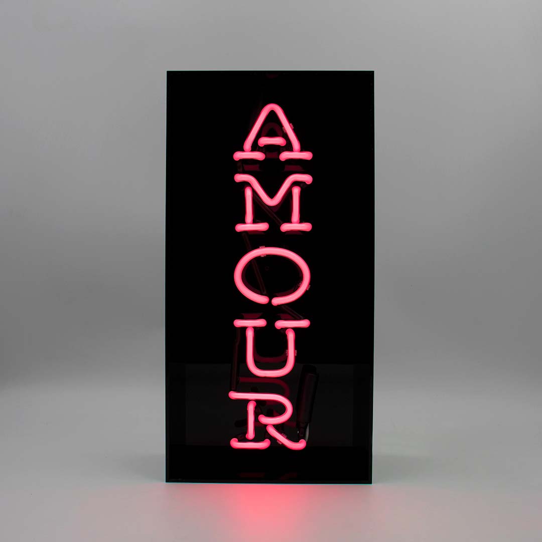 'Amour' Glass Neon Sign - Black Acrylic