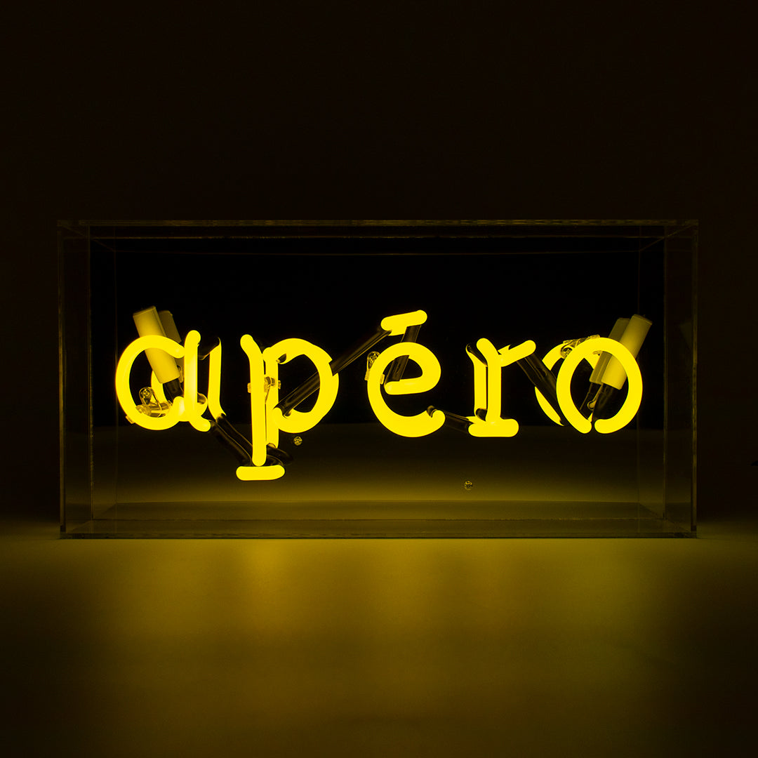 'Apéro' Acrylic Box Yellow Neon Light