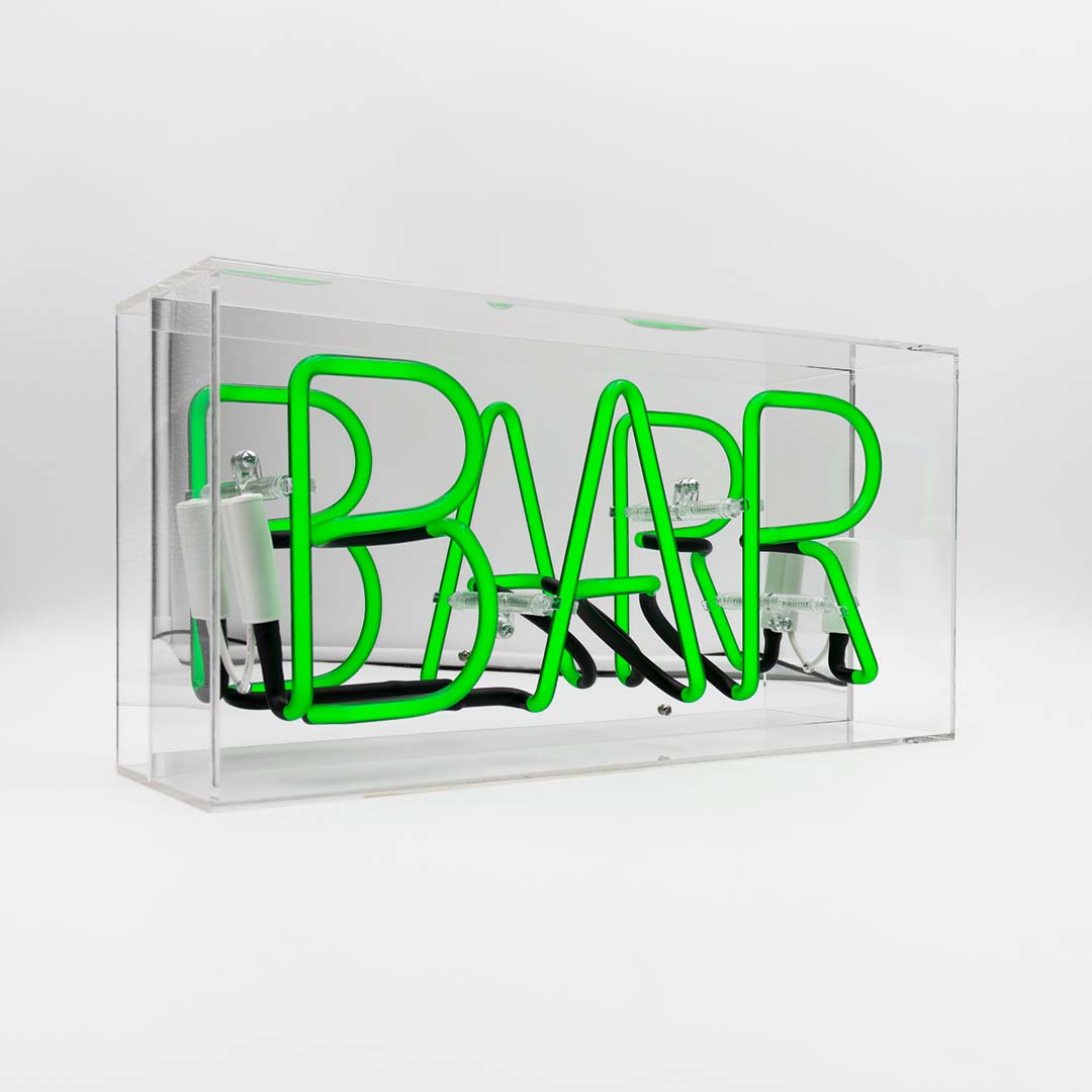 'Bar' Glass Neon Sign - GREEN