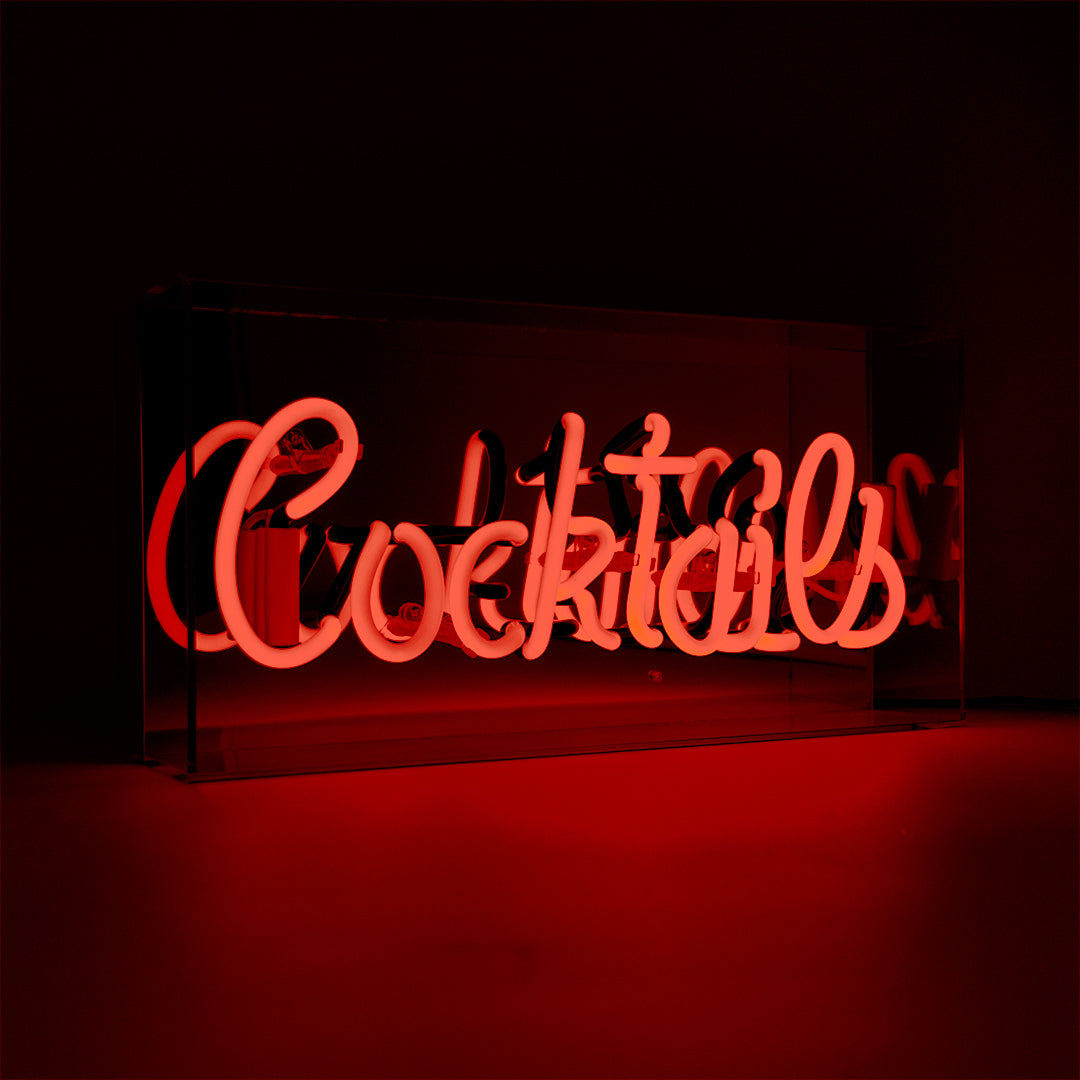 Red 'Cocktails' Acrylic Box Neon Light