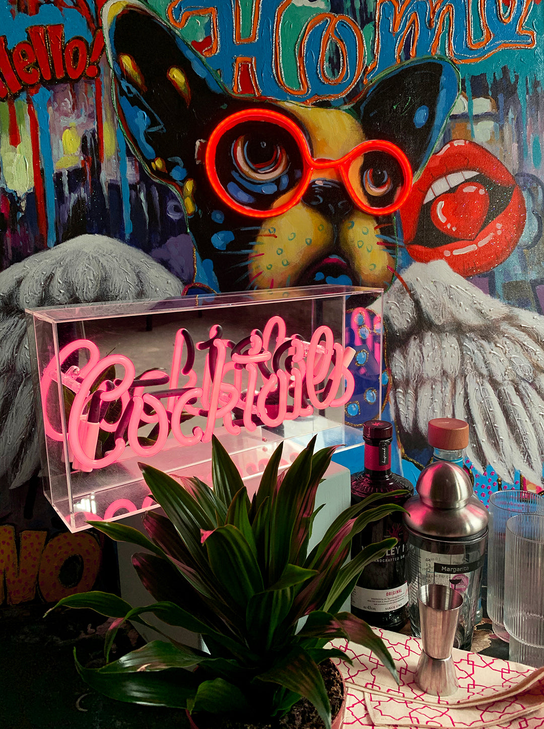 Pink 'Cocktails' Acrylic Box Neon Light