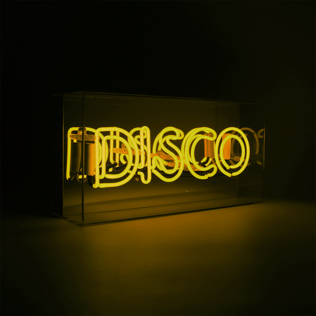 Yellow 'Disco' Acrylic Box Neon Light