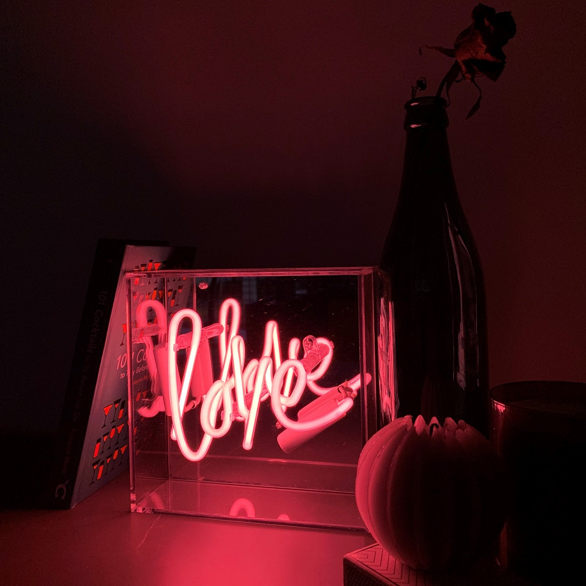 Glow LED Love Acrylic Neon Style Light Box in Pink