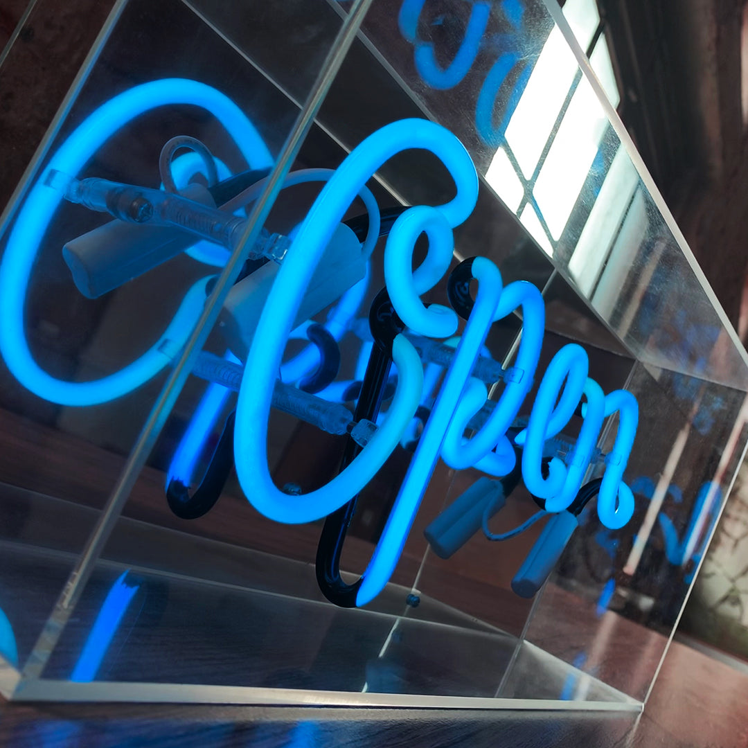 'Open' Acrylic Box Neon Light