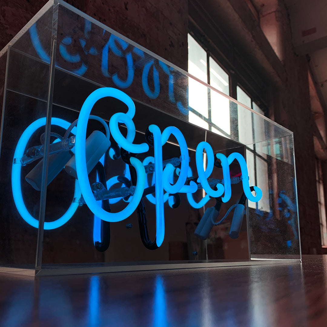 'Open' Acrylic Box Neon Light