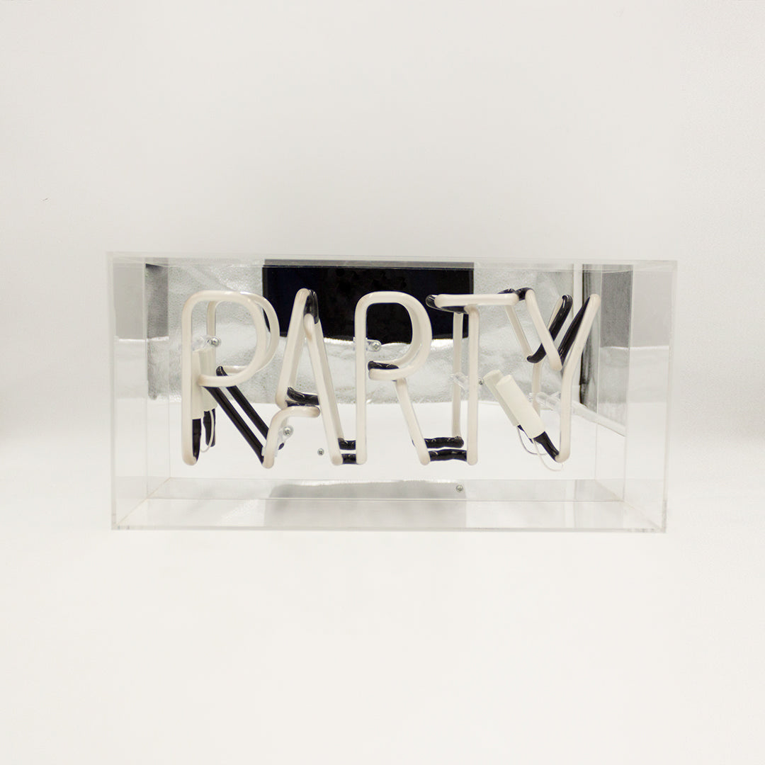 'Party' Glass Neon Sign - Blue