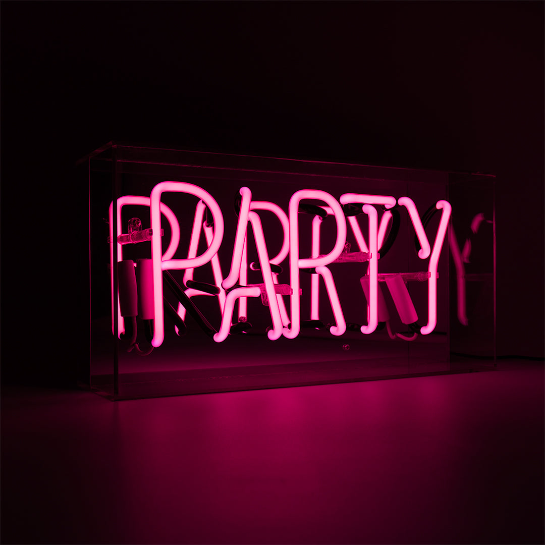 'Party' Glass Neon Sign - Pink