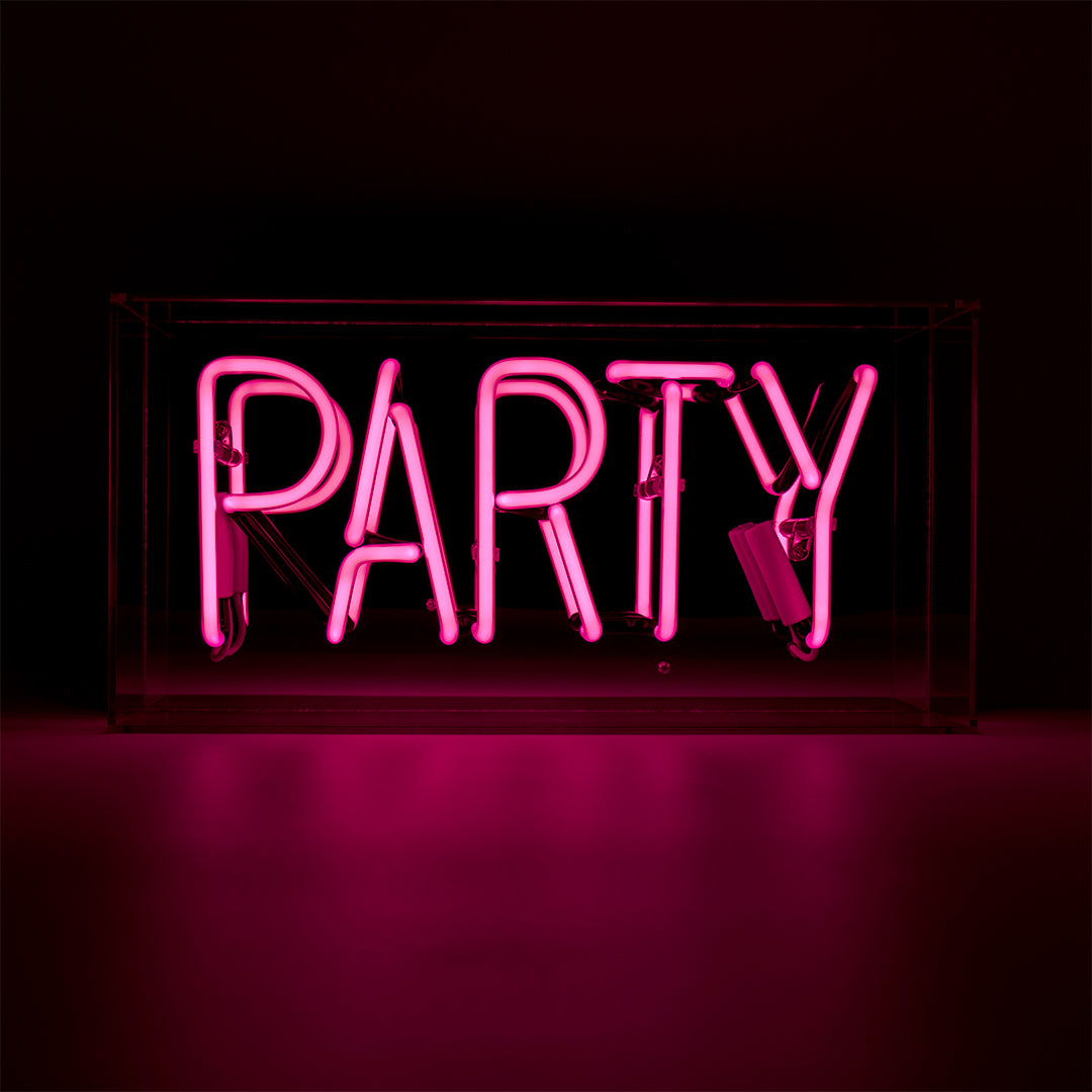 'Party' Glass Neon Sign - Pink