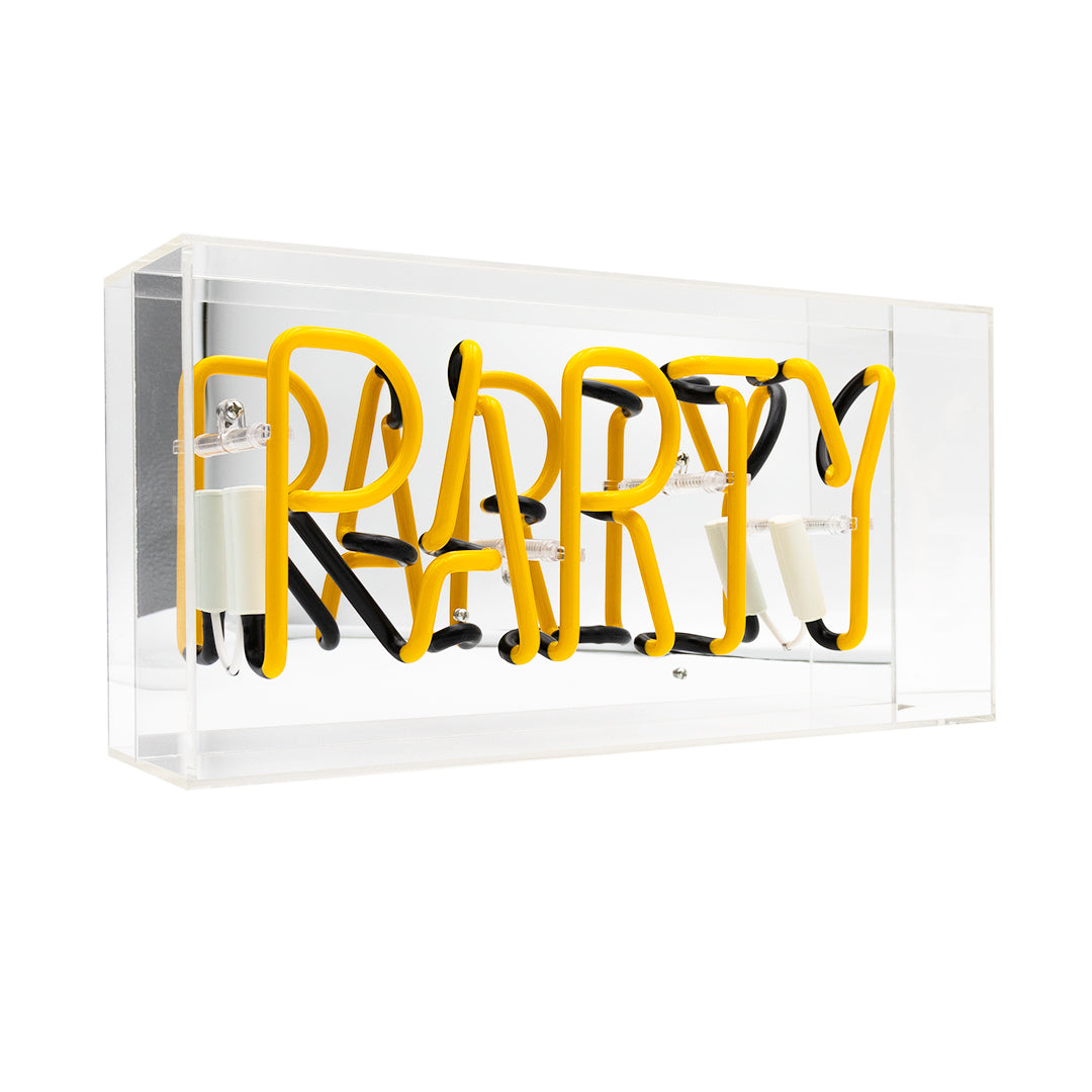 Yellow 'Party' Acrylic Box Neon Light