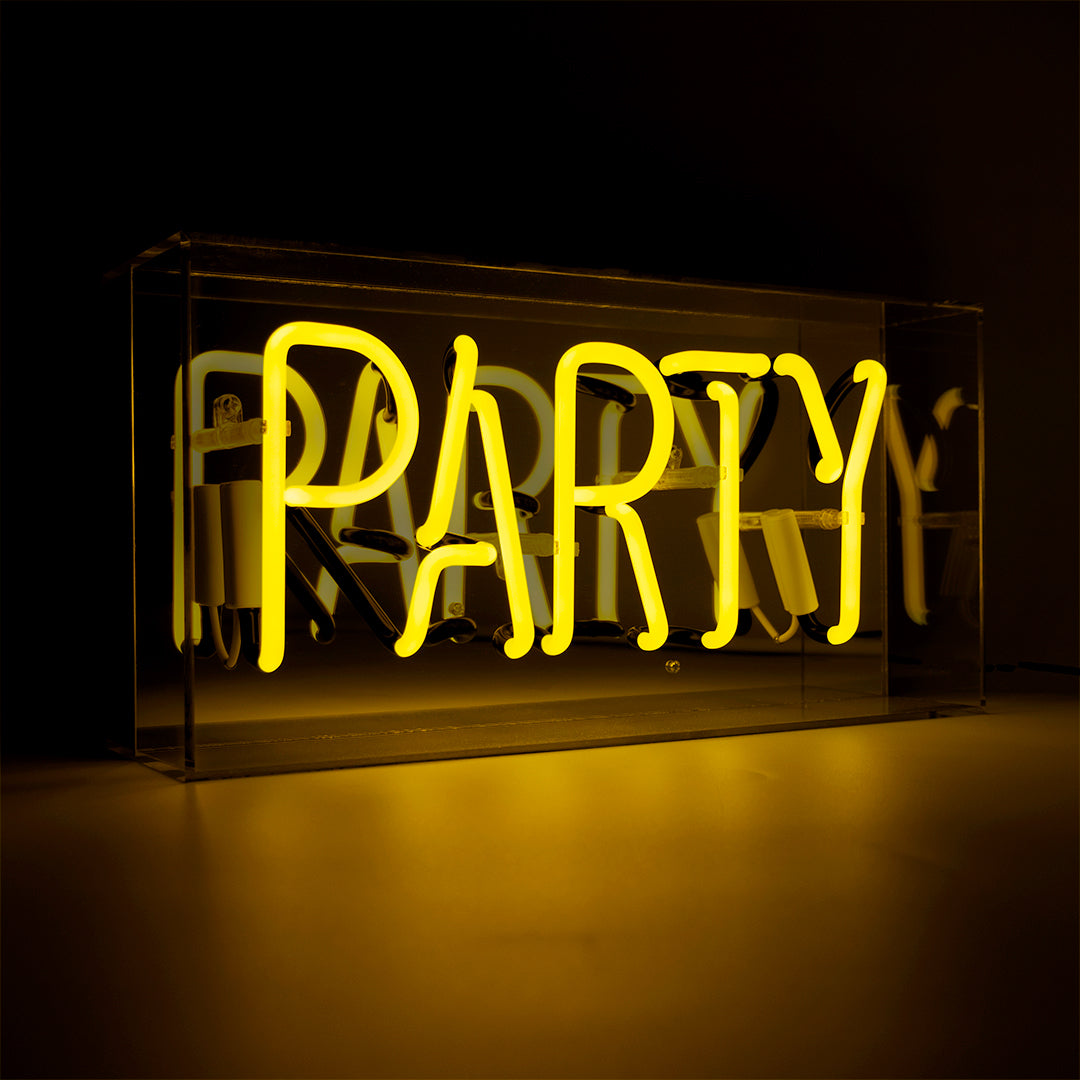 Yellow 'Party' Acrylic Box Neon Light