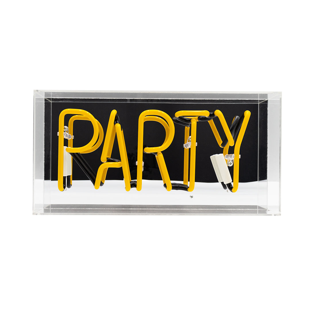 Yellow 'Party' Acrylic Box Neon Light