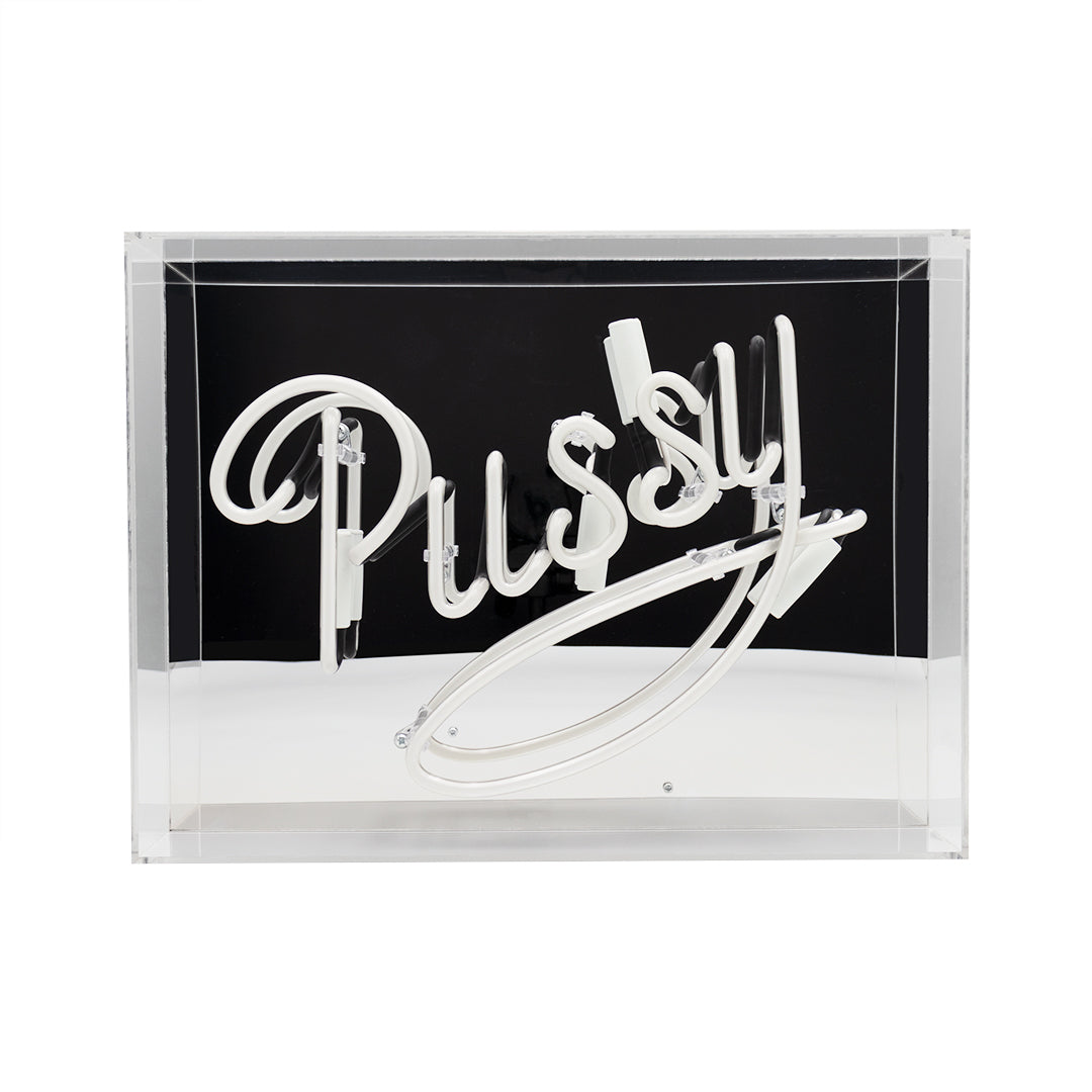 'Pussy' Acrylic Box Pink Neon Sign