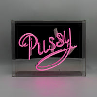 'Pussy' Acrylic Box Pink Neon Sign