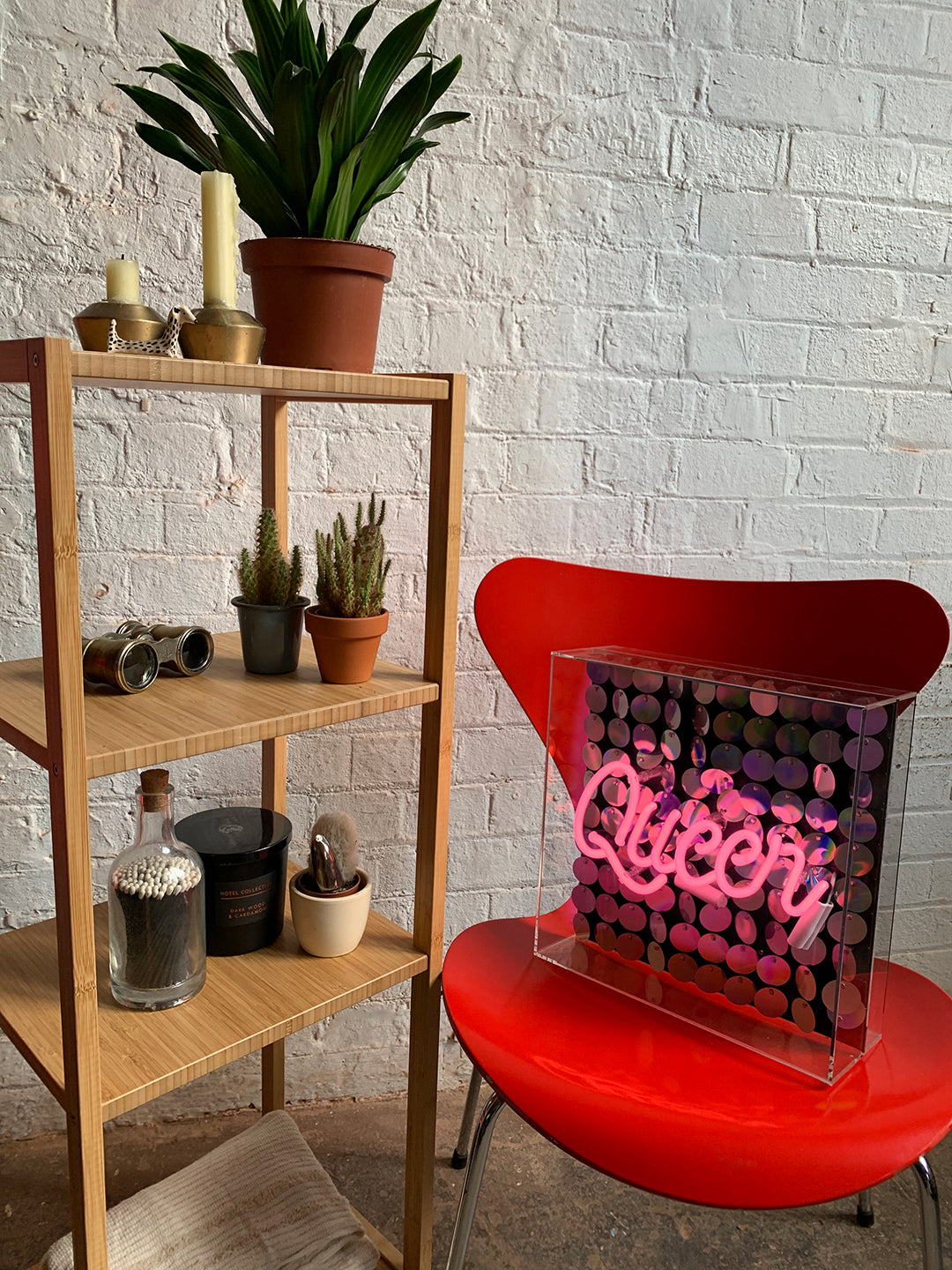 'Queen' Glass Neon Sign with Sequins
