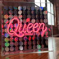 'Queen' Glass Neon Sign with Sequins