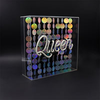 'Queen' Glass Neon Sign with Sequins