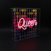 'Queen' Glass Neon Sign with Sequins