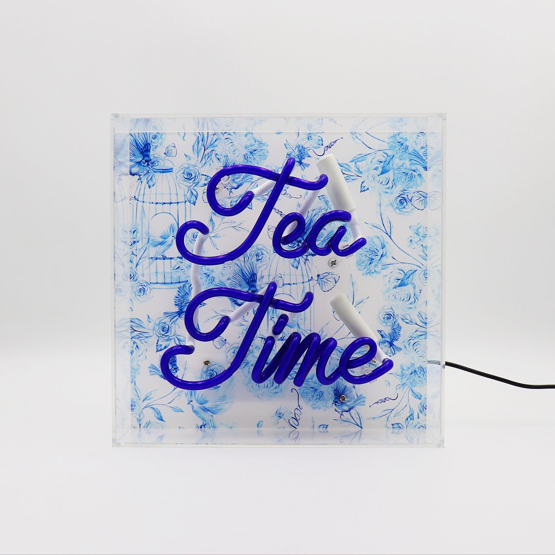 'Tea Time' Glass neon Sign - Blue