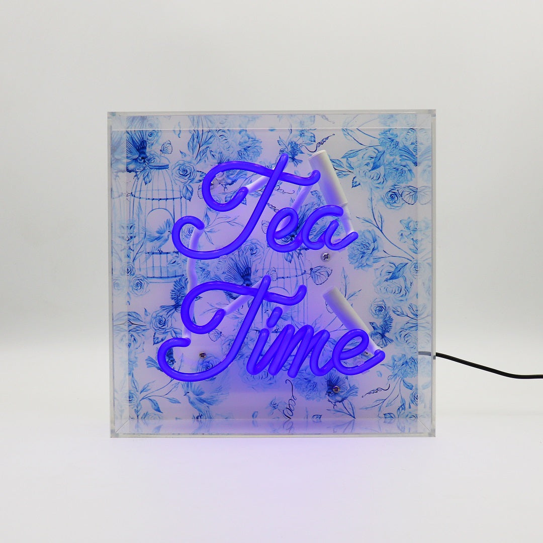 'Tea Time' Glass neon Sign - Blue