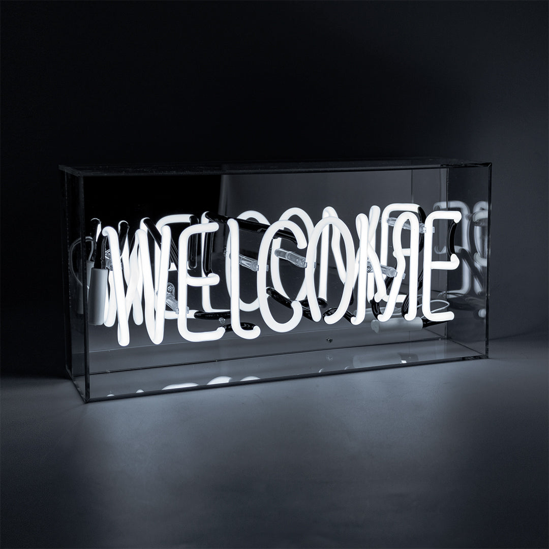 'Welcome' Glass Neon Sign - White