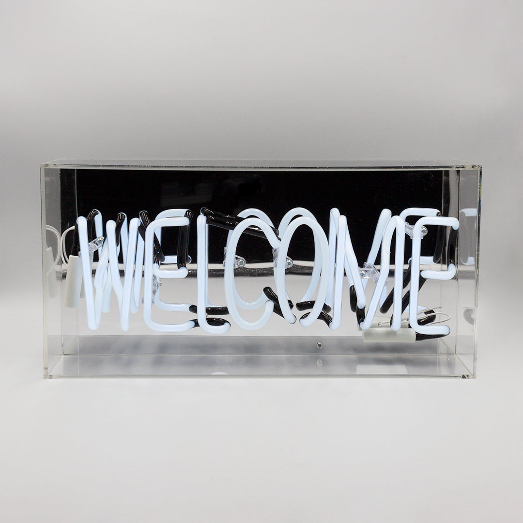 'Welcome' Glass Neon Sign - White