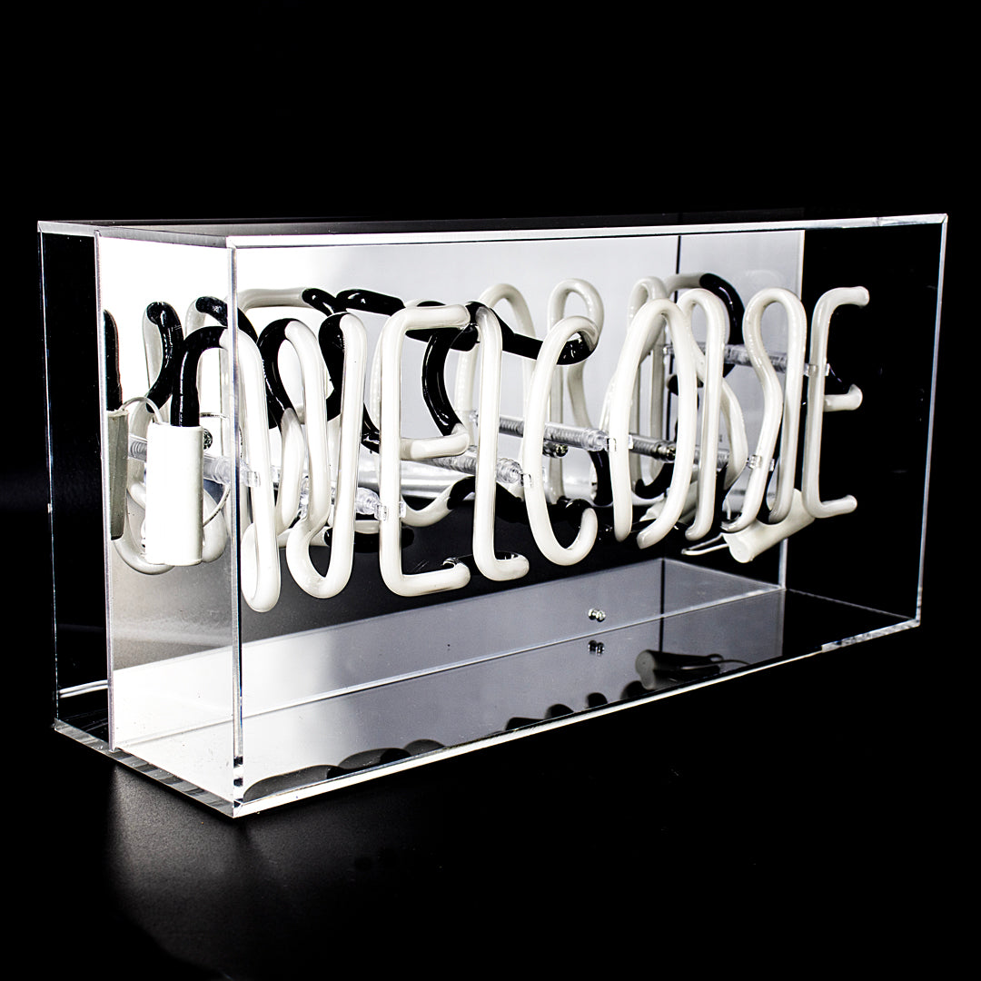 Pink 'Welcome' Acrylic Box Neon Light