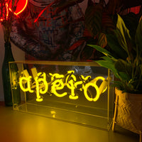'Apéro' Acrylic Box Yellow Neon Light