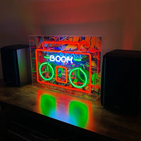 'Boom Box' Large Glass Neon Sign