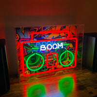 'Boom Box' Large Glass Neon Sign