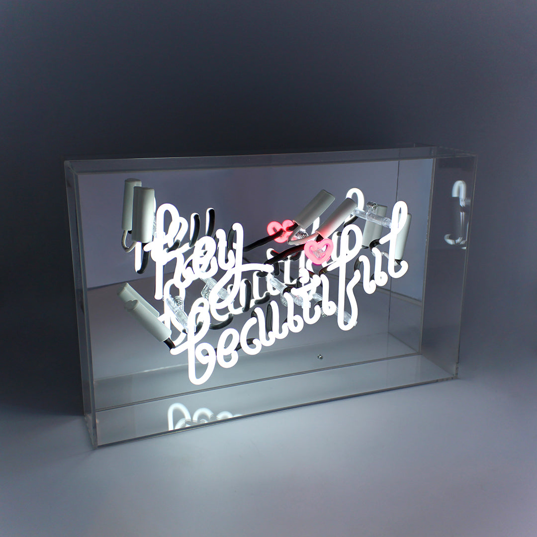 'Hey Beautiful' Large Acrylic Box Neon Light