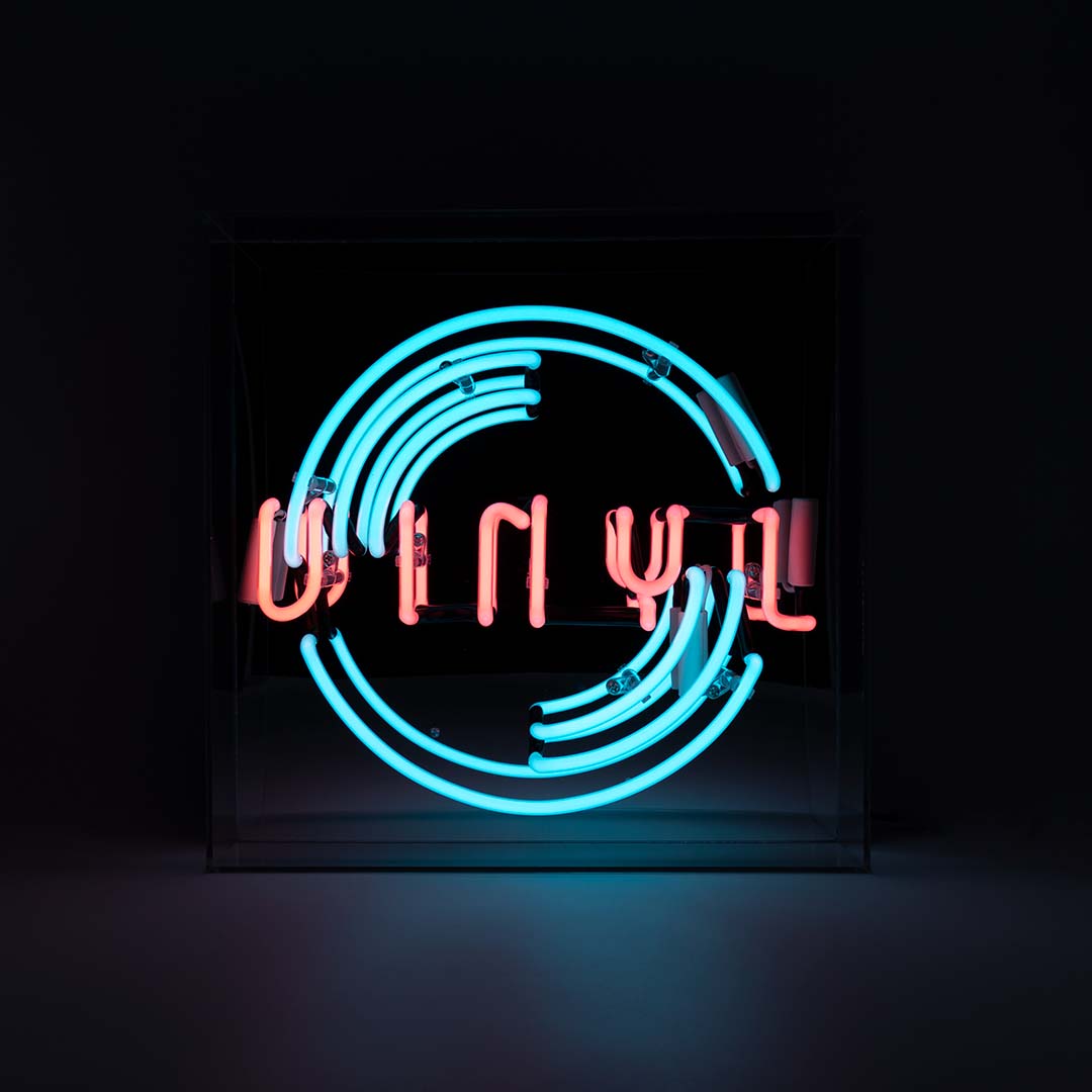 'Vinyl' Large Glass Neon Sign