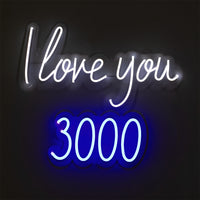 'I Love You 3000' White & Blue Neon LED Wall Mountable Sign