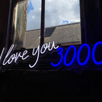 'I Love You 3000' White & Blue Neon LED Wall Mountable Sign