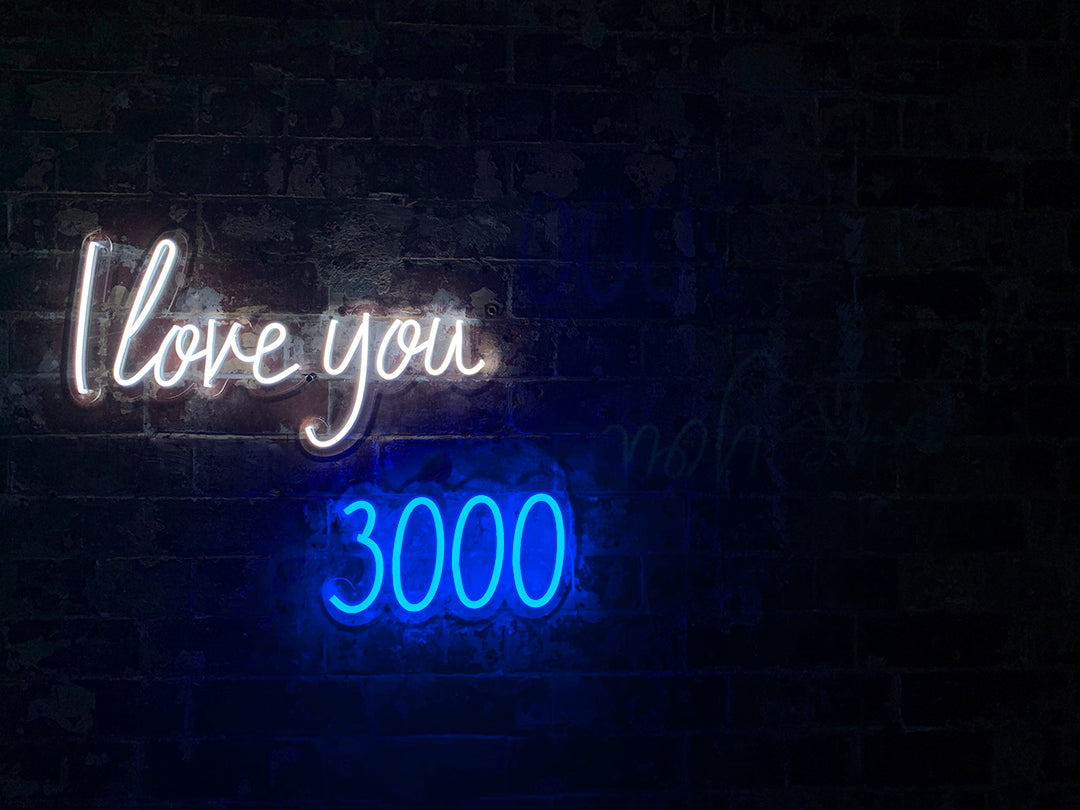 'I Love You 3000' White & Blue Neon LED Wall Mountable Sign