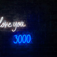 'I Love You 3000' White & Blue Neon LED Wall Mountable Sign