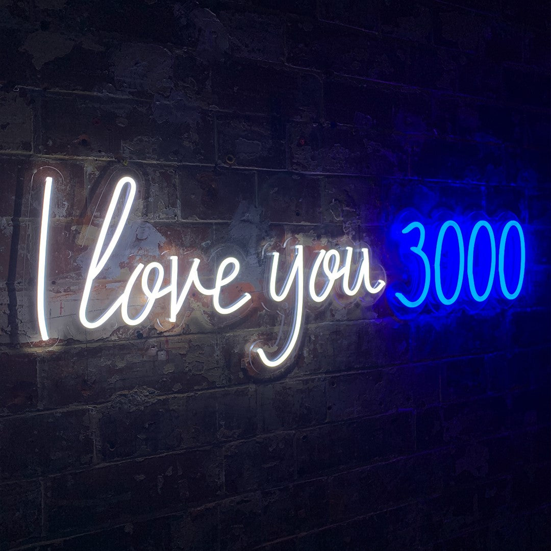 'I Love You 3000' White & Blue Neon LED Wall Mountable Sign
