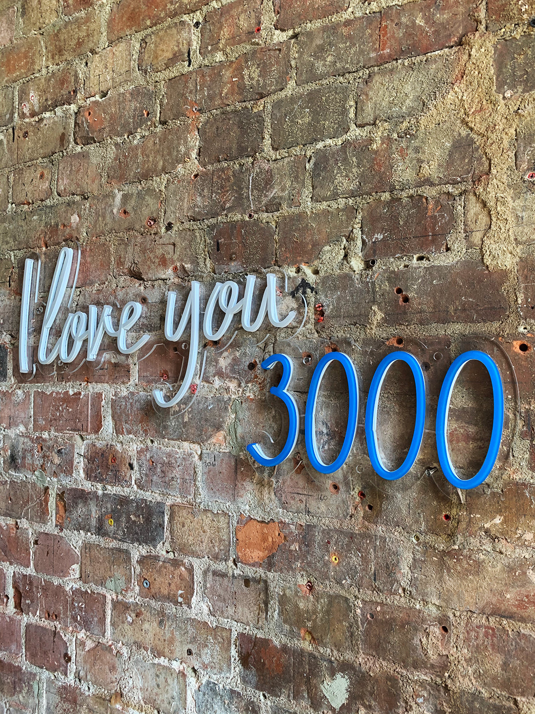'I Love You 3000' White & Blue Neon LED Wall Mountable Sign