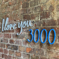 'I Love You 3000' White & Blue Neon LED Wall Mountable Sign