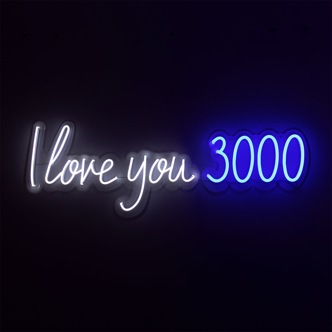 'I Love You 3000' White & Blue Neon LED Wall Mountable Sign