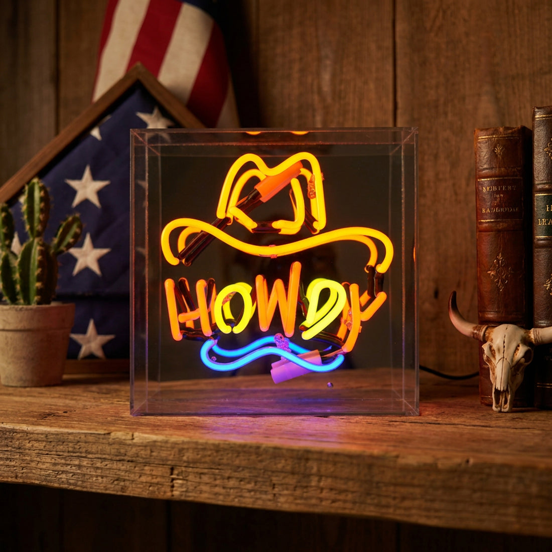 Letrero de neón de cristal "Howdy"