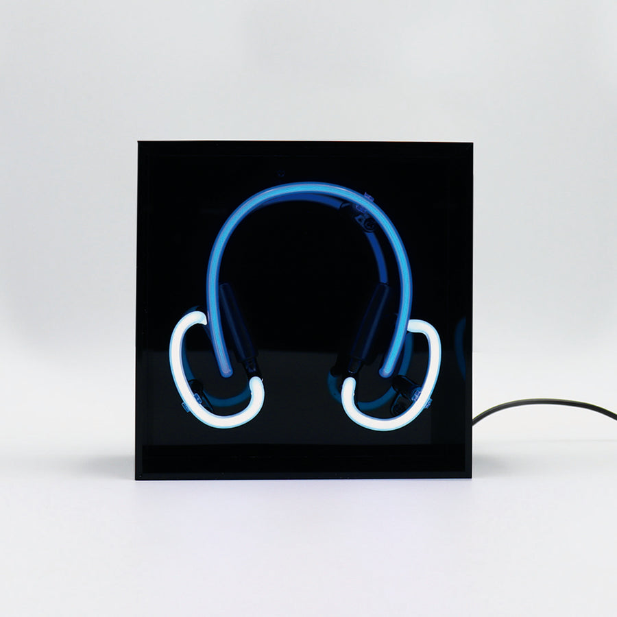 'Headphones' Mini Glass Neon Sign - Blue
