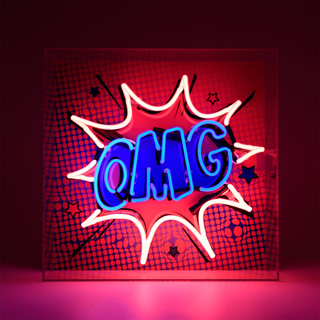 'OMG' Large Glass Neon Box Sign