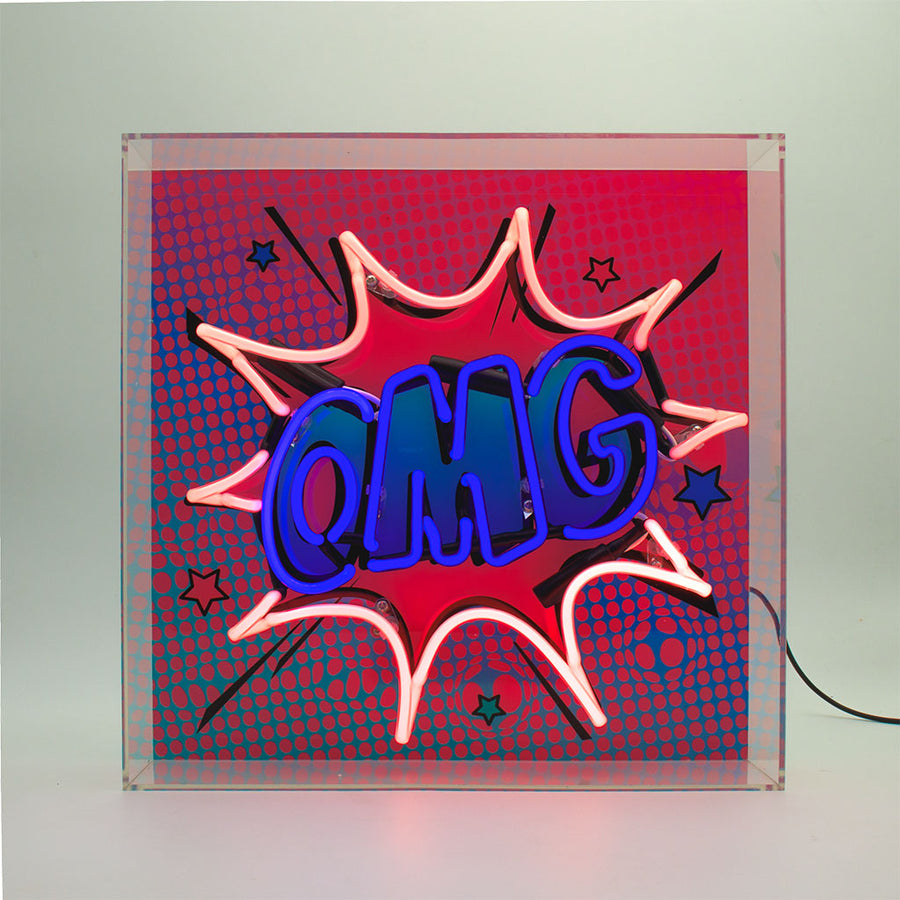 'OMG' Large Glass Neon Box Sign