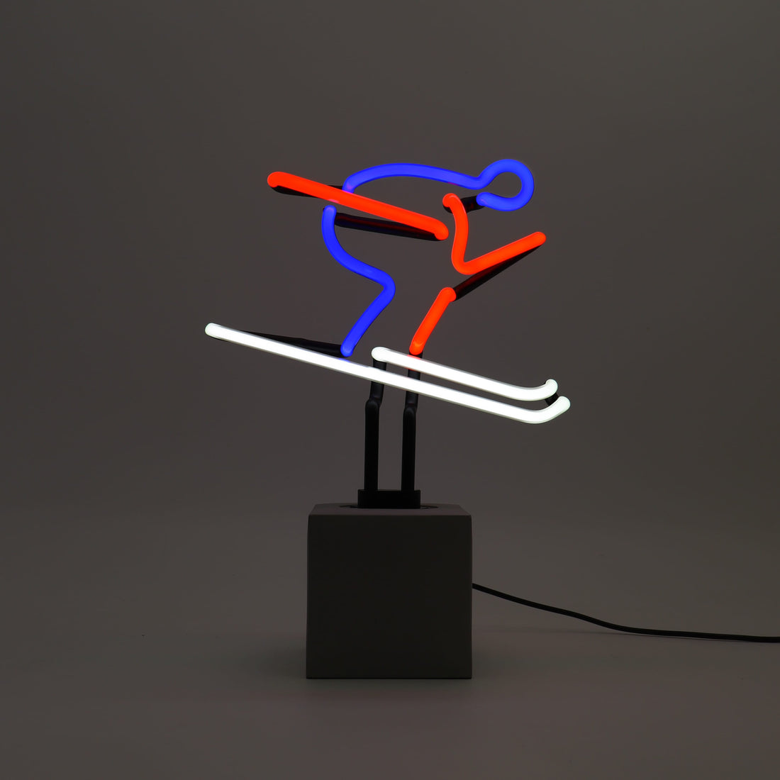 Neon 'Skiing' Red, Blue & White Sign