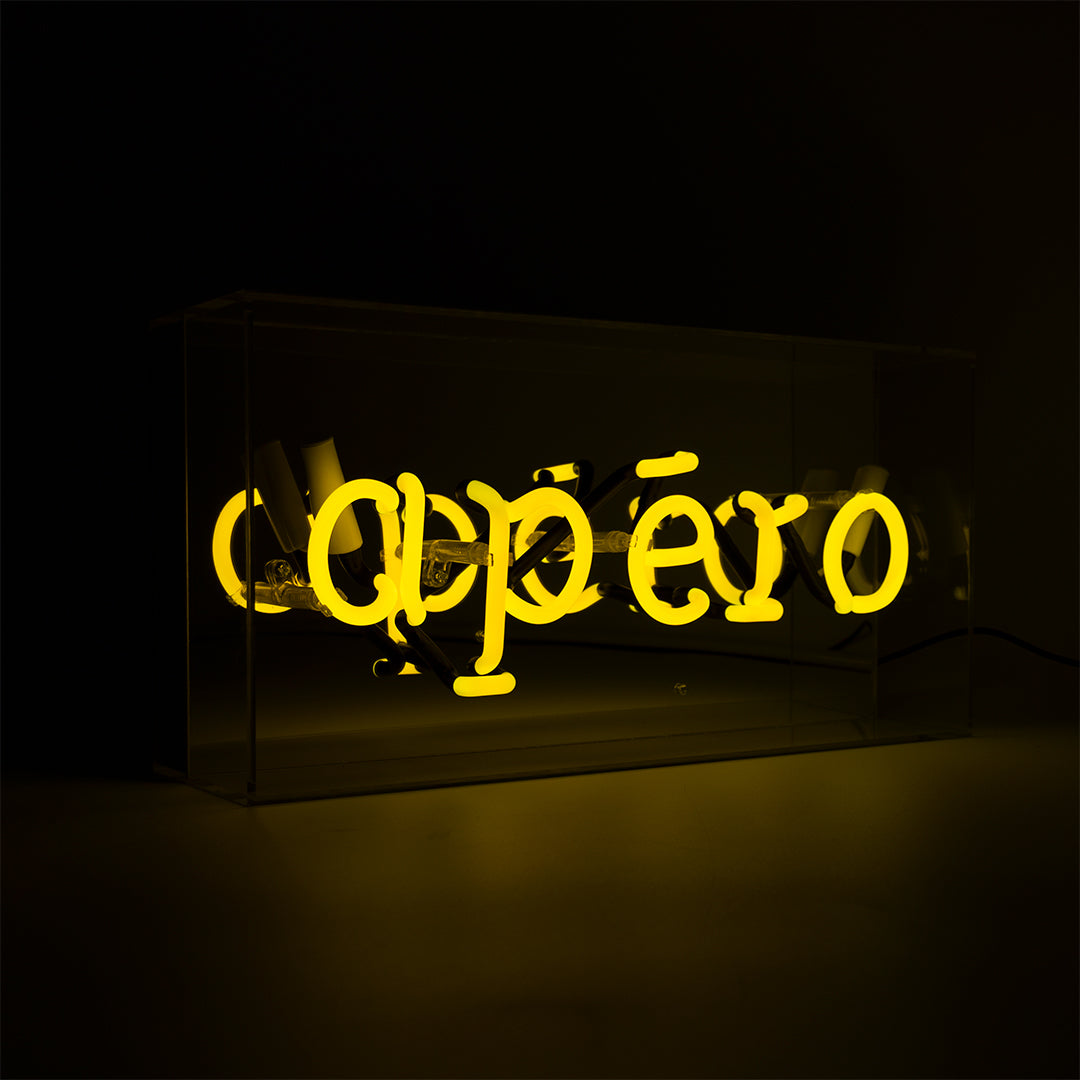 'Apéro' Acrylic Box Yellow Neon Light